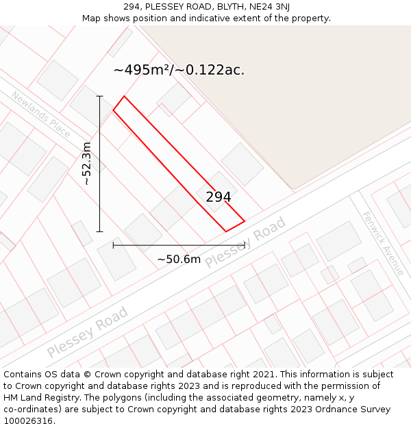 294, PLESSEY ROAD, BLYTH, NE24 3NJ: Plot and title map