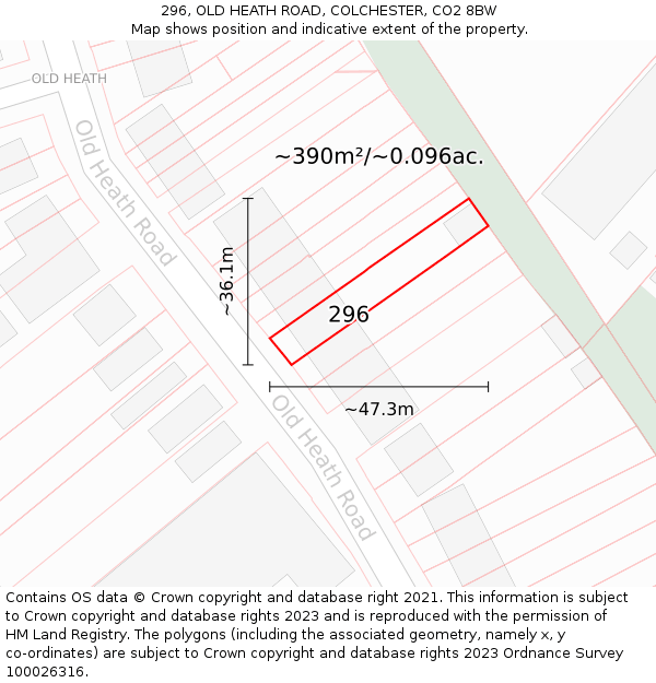 296, OLD HEATH ROAD, COLCHESTER, CO2 8BW: Plot and title map