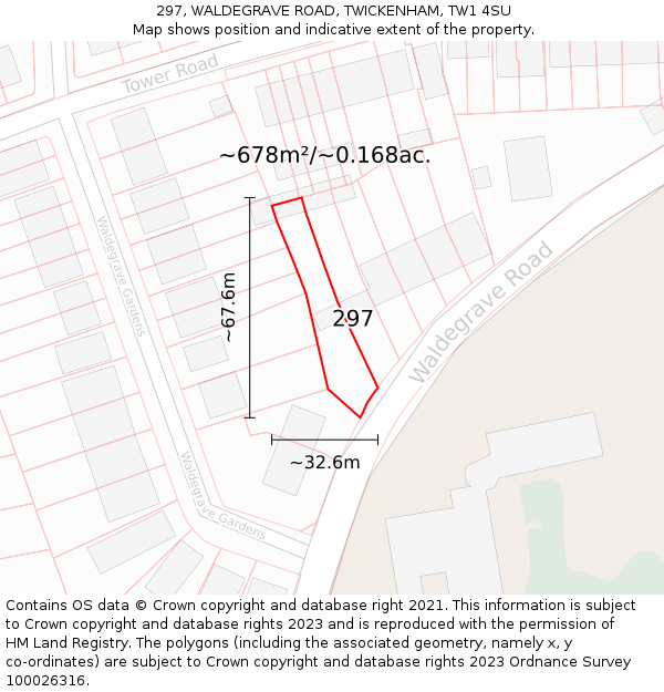 297, WALDEGRAVE ROAD, TWICKENHAM, TW1 4SU: Plot and title map