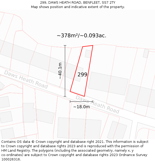 299, DAWS HEATH ROAD, BENFLEET, SS7 2TY: Plot and title map