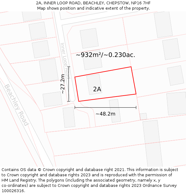 2A, INNER LOOP ROAD, BEACHLEY, CHEPSTOW, NP16 7HF: Plot and title map