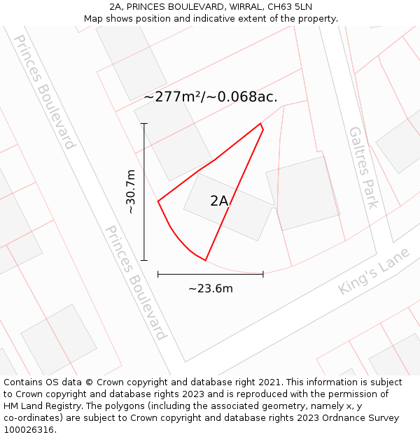 2A, PRINCES BOULEVARD, WIRRAL, CH63 5LN: Plot and title map