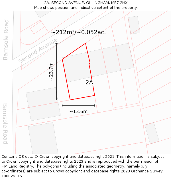 2A, SECOND AVENUE, GILLINGHAM, ME7 2HX: Plot and title map