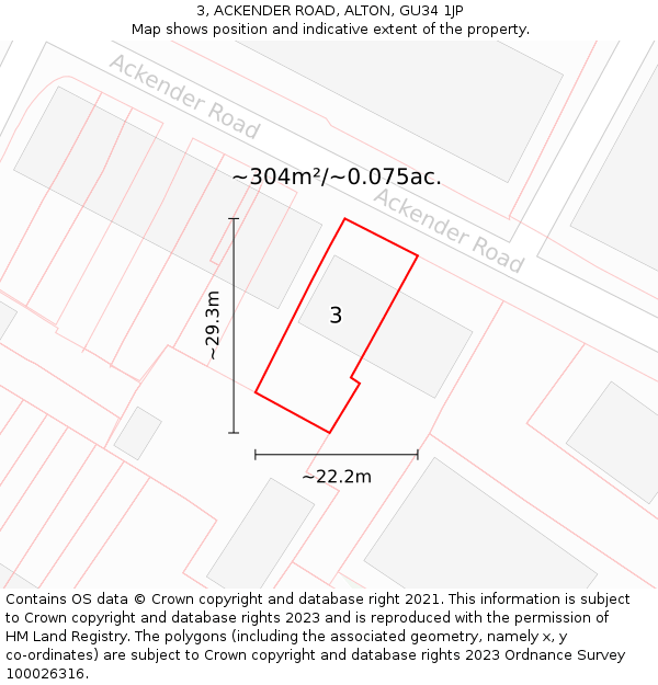 3, ACKENDER ROAD, ALTON, GU34 1JP: Plot and title map