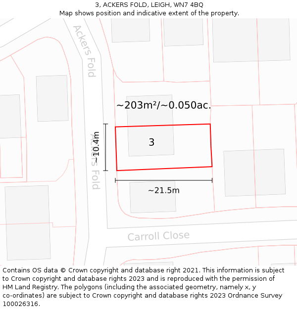 3, ACKERS FOLD, LEIGH, WN7 4BQ: Plot and title map