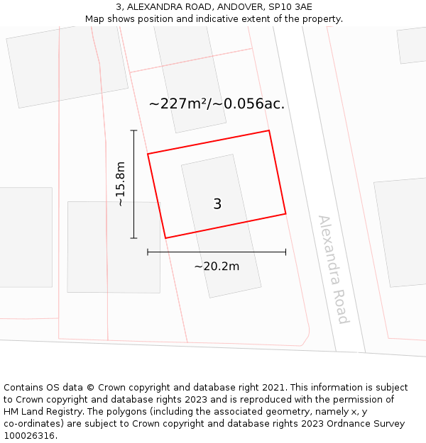 3, ALEXANDRA ROAD, ANDOVER, SP10 3AE: Plot and title map