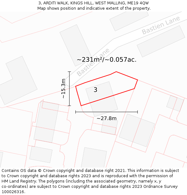 3, ARDITI WALK, KINGS HILL, WEST MALLING, ME19 4QW: Plot and title map