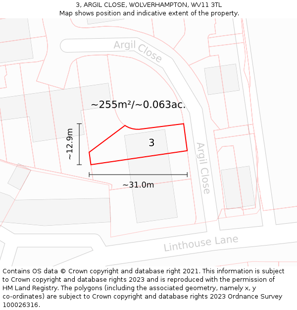 3, ARGIL CLOSE, WOLVERHAMPTON, WV11 3TL: Plot and title map