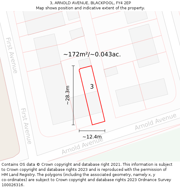 3, ARNOLD AVENUE, BLACKPOOL, FY4 2EP: Plot and title map