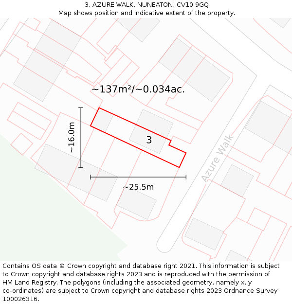 3, AZURE WALK, NUNEATON, CV10 9GQ: Plot and title map