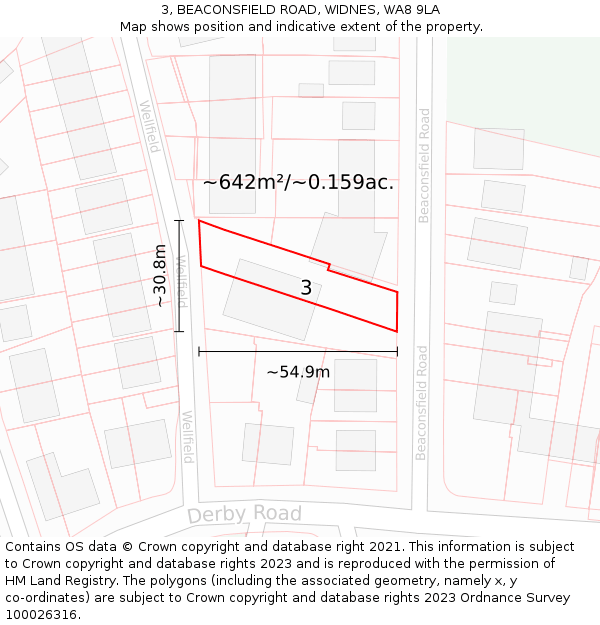 3, BEACONSFIELD ROAD, WIDNES, WA8 9LA: Plot and title map