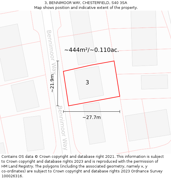 3, BENNIMOOR WAY, CHESTERFIELD, S40 3SA: Plot and title map