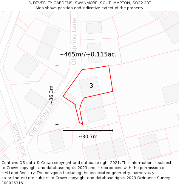 3, BEVERLEY GARDENS, SWANMORE, SOUTHAMPTON, SO32 2RT: Plot and title map