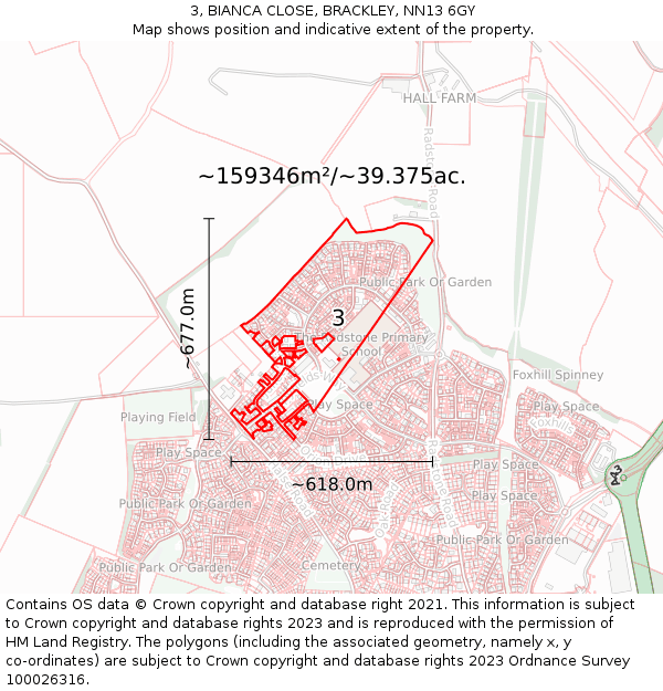 3, BIANCA CLOSE, BRACKLEY, NN13 6GY: Plot and title map