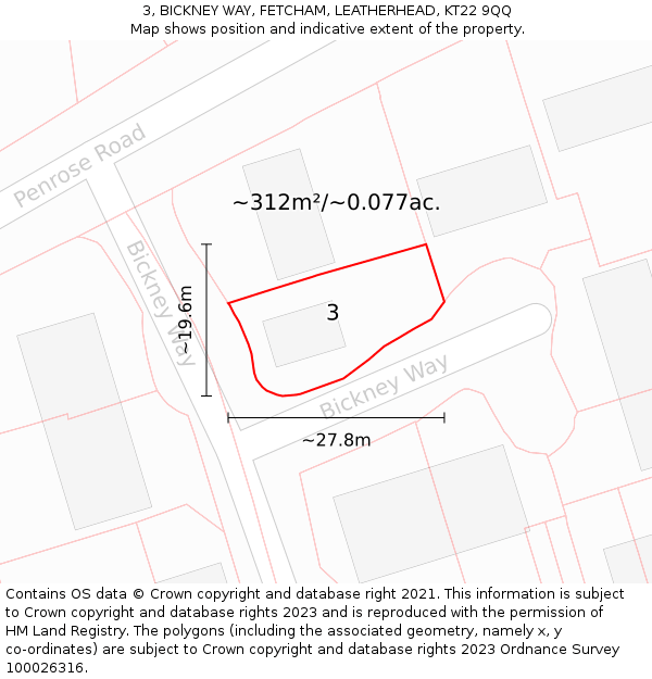 3, BICKNEY WAY, FETCHAM, LEATHERHEAD, KT22 9QQ: Plot and title map