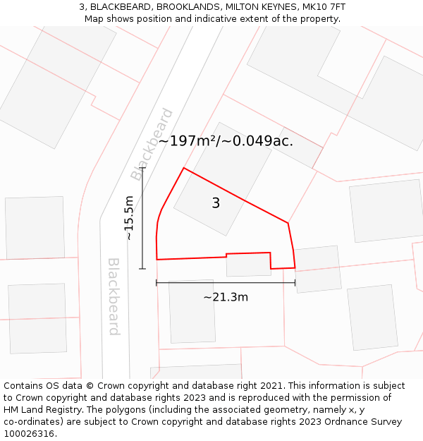 3, BLACKBEARD, BROOKLANDS, MILTON KEYNES, MK10 7FT: Plot and title map