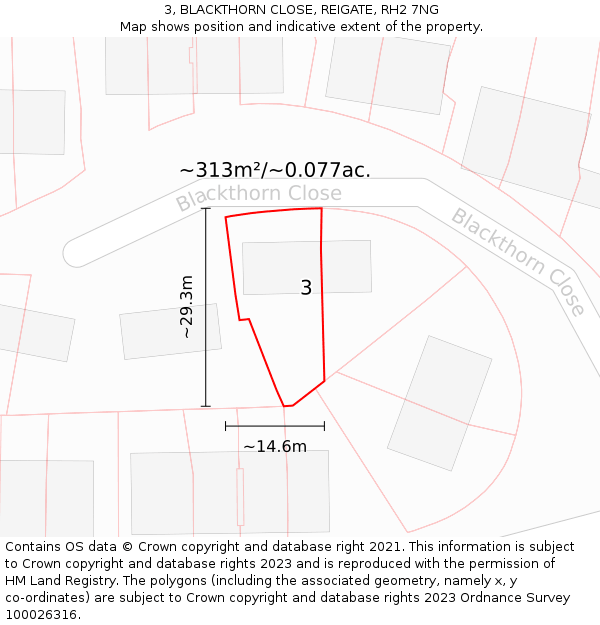 3, BLACKTHORN CLOSE, REIGATE, RH2 7NG: Plot and title map