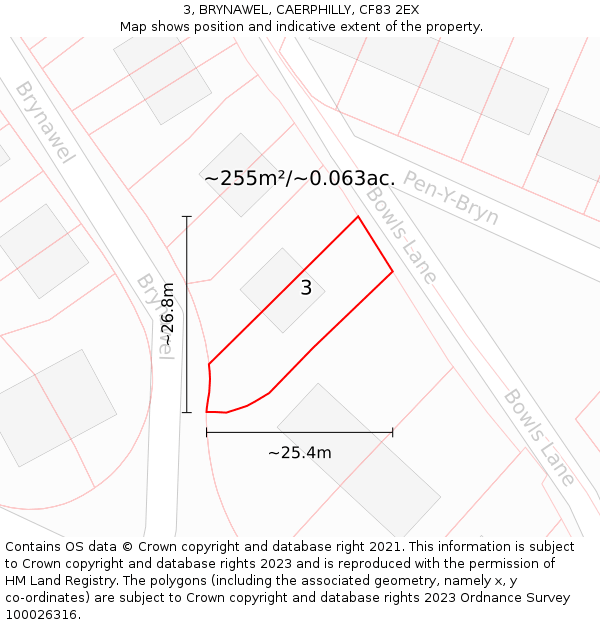 3, BRYNAWEL, CAERPHILLY, CF83 2EX: Plot and title map