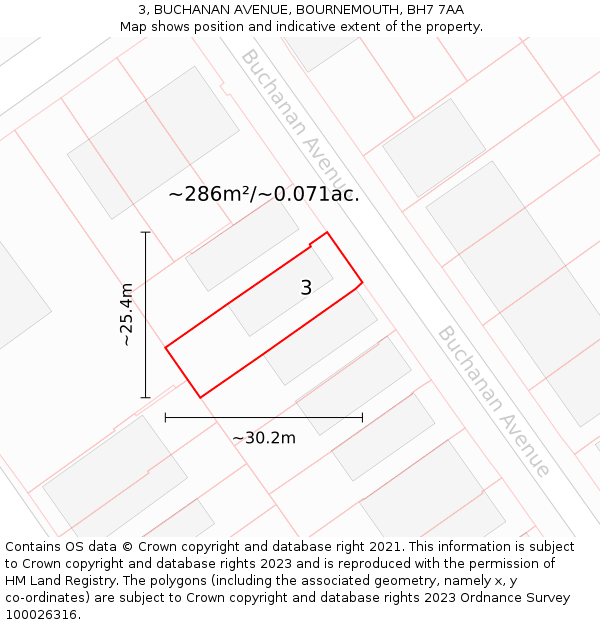 3, BUCHANAN AVENUE, BOURNEMOUTH, BH7 7AA: Plot and title map