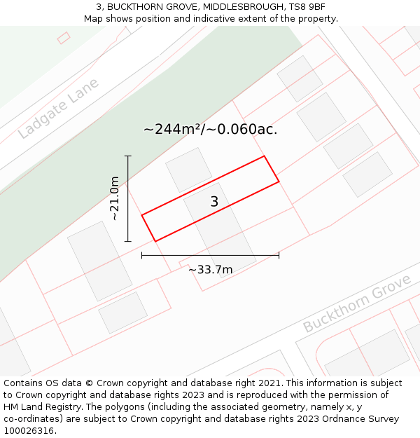 3, BUCKTHORN GROVE, MIDDLESBROUGH, TS8 9BF: Plot and title map