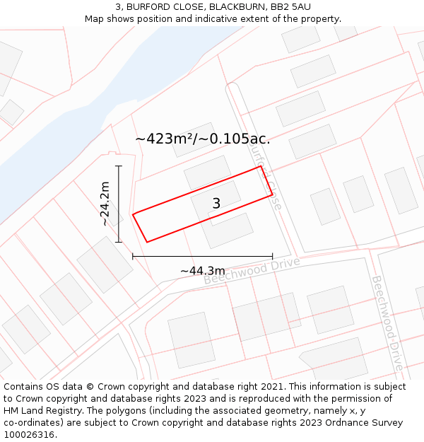 3, BURFORD CLOSE, BLACKBURN, BB2 5AU: Plot and title map