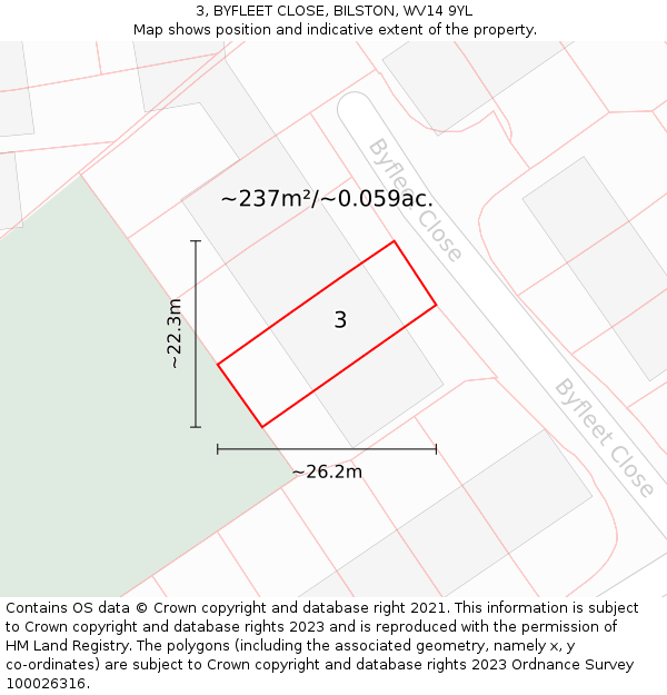 3, BYFLEET CLOSE, BILSTON, WV14 9YL: Plot and title map