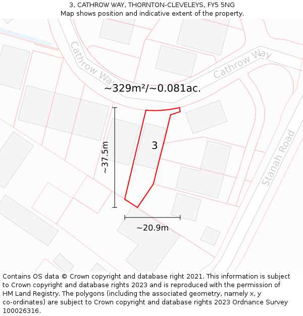 3, CATHROW WAY, THORNTON-CLEVELEYS, FY5 5NG: Plot and title map