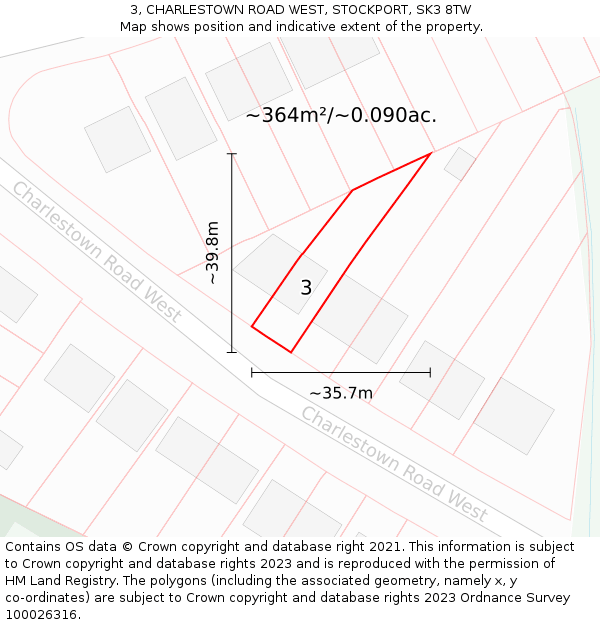 3, CHARLESTOWN ROAD WEST, STOCKPORT, SK3 8TW: Plot and title map