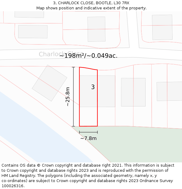 3, CHARLOCK CLOSE, BOOTLE, L30 7RX: Plot and title map