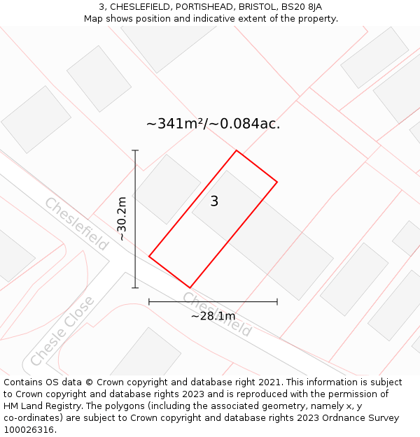 3, CHESLEFIELD, PORTISHEAD, BRISTOL, BS20 8JA: Plot and title map