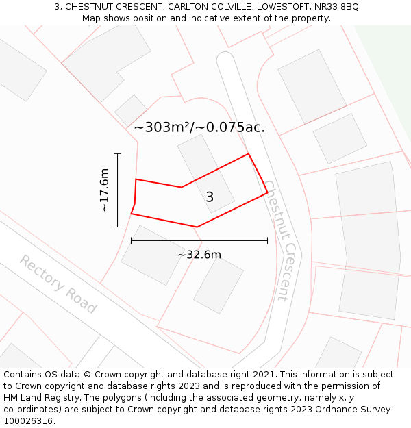 3, CHESTNUT CRESCENT, CARLTON COLVILLE, LOWESTOFT, NR33 8BQ: Plot and title map