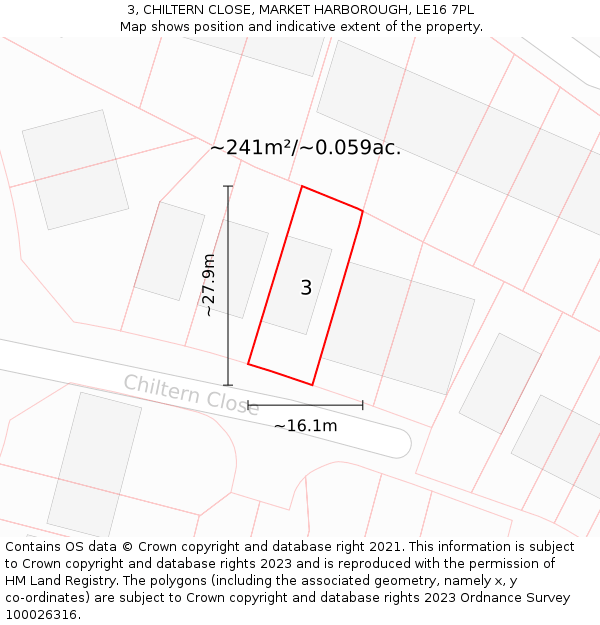3, CHILTERN CLOSE, MARKET HARBOROUGH, LE16 7PL: Plot and title map