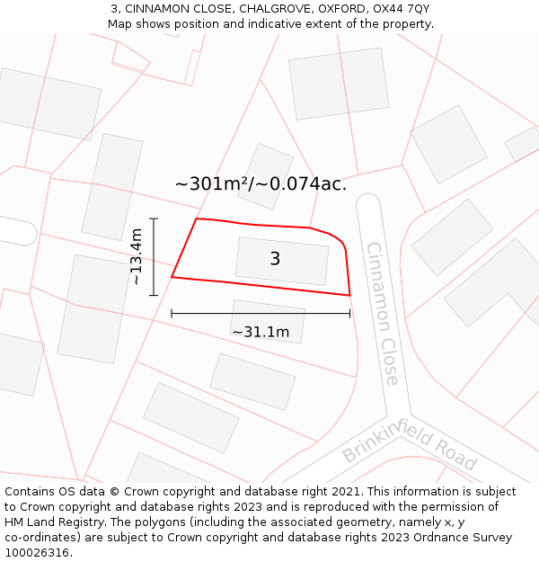 3, CINNAMON CLOSE, CHALGROVE, OXFORD, OX44 7QY: Plot and title map