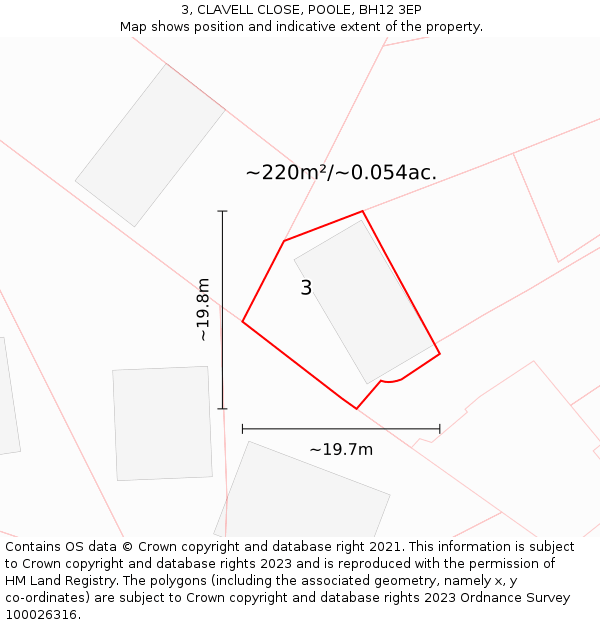 3, CLAVELL CLOSE, POOLE, BH12 3EP: Plot and title map