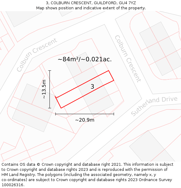 3, COLBURN CRESCENT, GUILDFORD, GU4 7YZ: Plot and title map