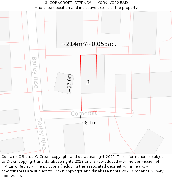 3, CORNCROFT, STRENSALL, YORK, YO32 5AD: Plot and title map