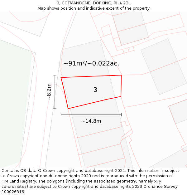 3, COTMANDENE, DORKING, RH4 2BL: Plot and title map
