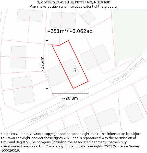 3, COTSWOLD AVENUE, KETTERING, NN16 9BD: Plot and title map