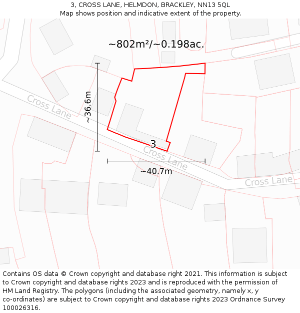 3, CROSS LANE, HELMDON, BRACKLEY, NN13 5QL: Plot and title map