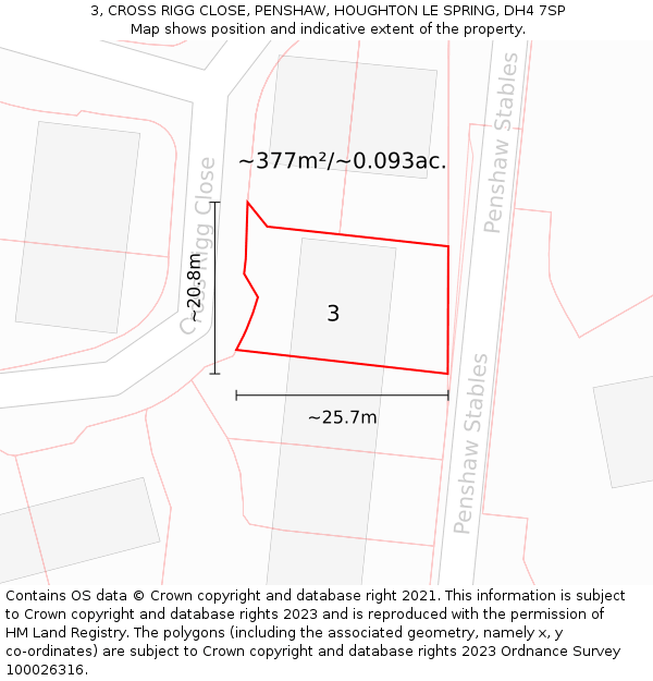 3, CROSS RIGG CLOSE, PENSHAW, HOUGHTON LE SPRING, DH4 7SP: Plot and title map
