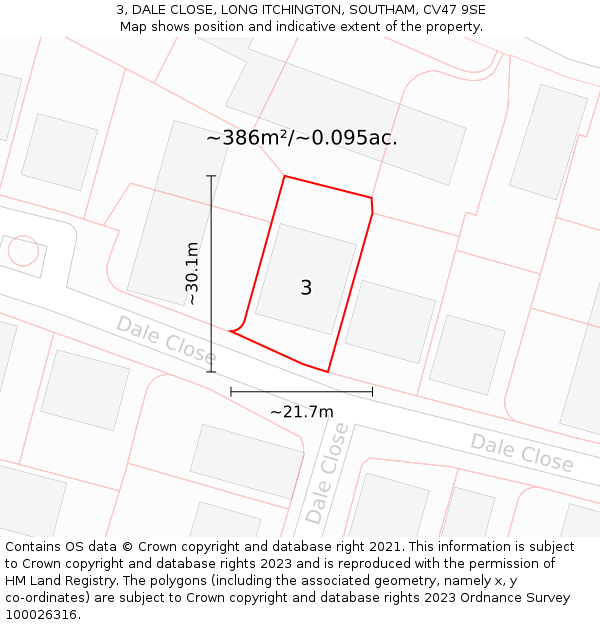 3, DALE CLOSE, LONG ITCHINGTON, SOUTHAM, CV47 9SE: Plot and title map