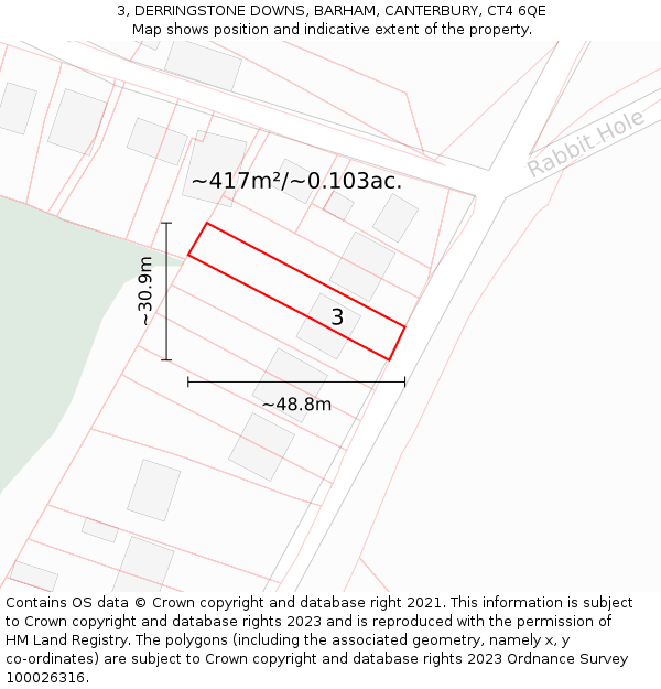 3, DERRINGSTONE DOWNS, BARHAM, CANTERBURY, CT4 6QE: Plot and title map