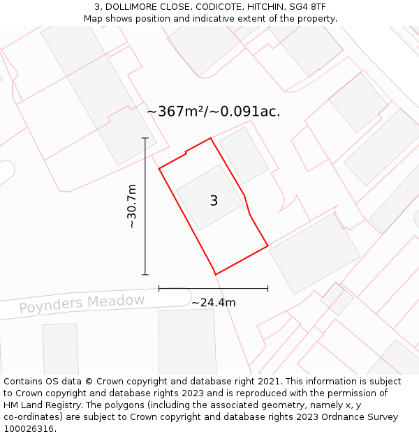 3, DOLLIMORE CLOSE, CODICOTE, HITCHIN, SG4 8TF: Plot and title map