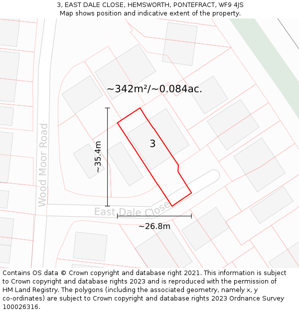 3, EAST DALE CLOSE, HEMSWORTH, PONTEFRACT, WF9 4JS: Plot and title map