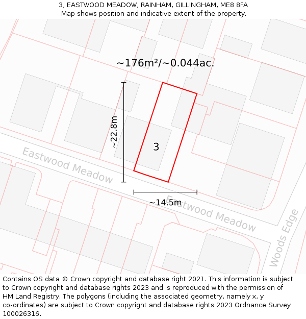 3, EASTWOOD MEADOW, RAINHAM, GILLINGHAM, ME8 8FA: Plot and title map
