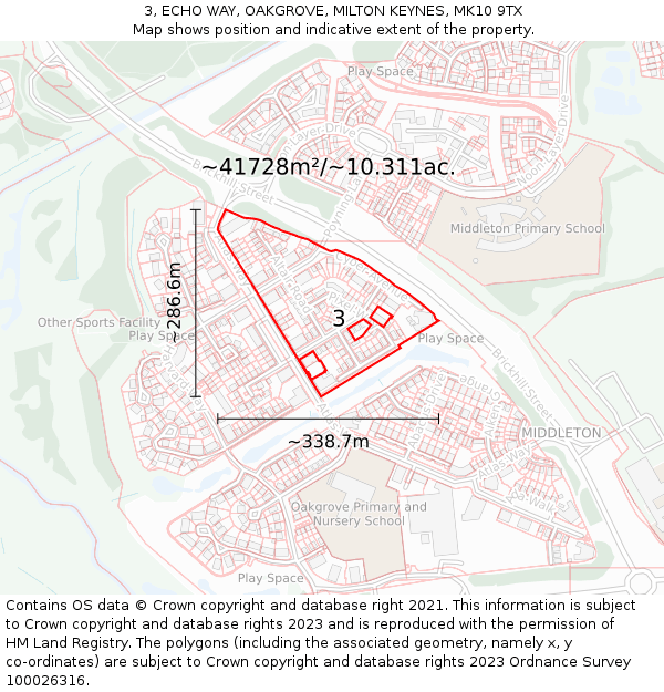 3, ECHO WAY, OAKGROVE, MILTON KEYNES, MK10 9TX: Plot and title map