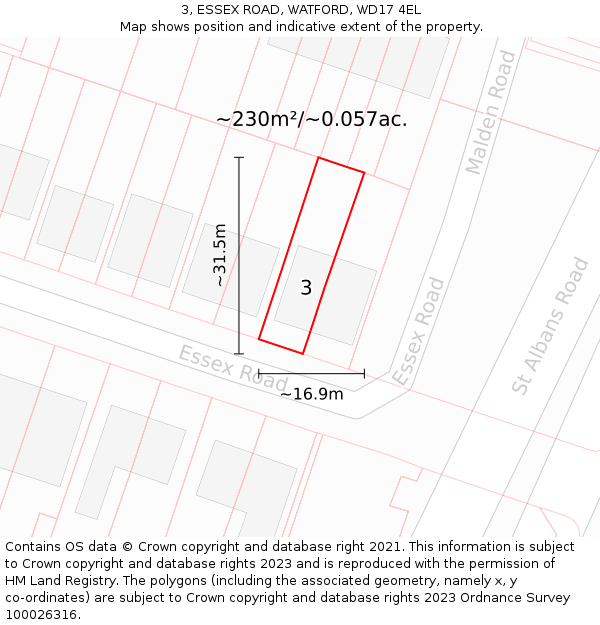 3, ESSEX ROAD, WATFORD, WD17 4EL: Plot and title map