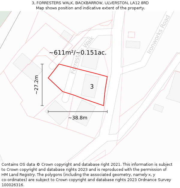 3, FORRESTERS WALK, BACKBARROW, ULVERSTON, LA12 8RD: Plot and title map