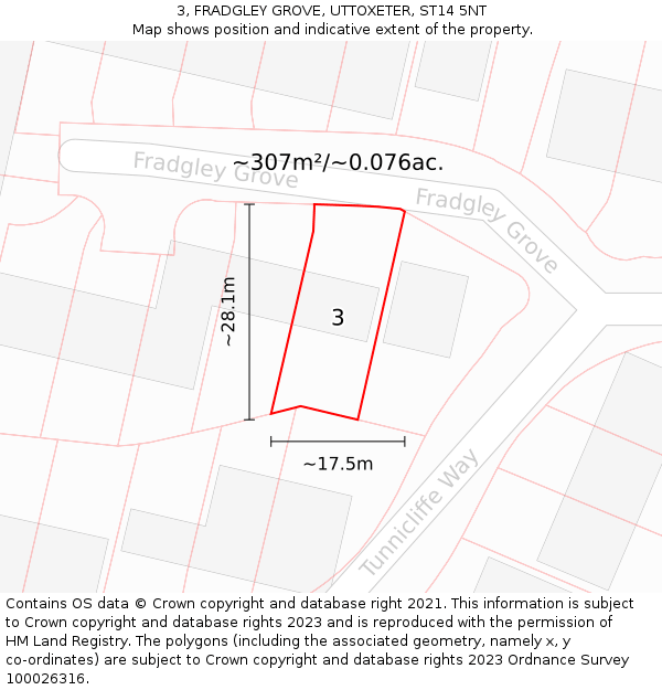 3, FRADGLEY GROVE, UTTOXETER, ST14 5NT: Plot and title map