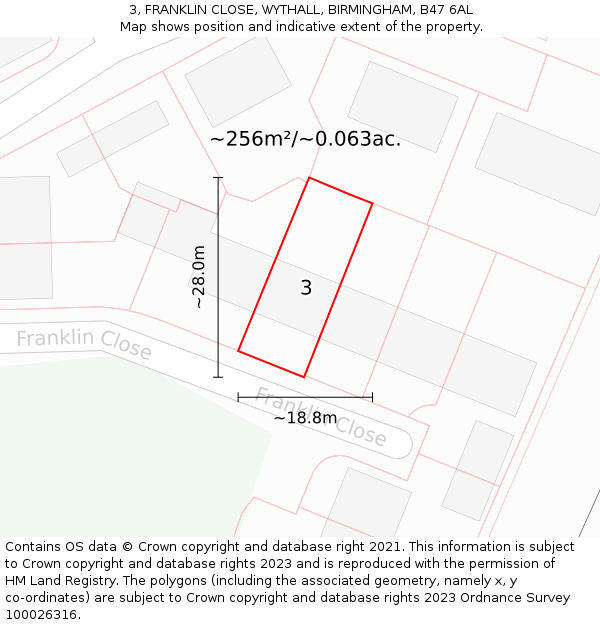 3, FRANKLIN CLOSE, WYTHALL, BIRMINGHAM, B47 6AL: Plot and title map